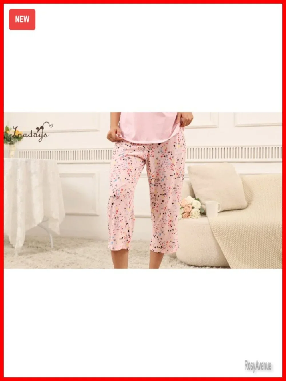 Cotton Blend 2-Piece Pajama Set Short Sleeve Top Capri Pants Sleepwear Lounge
